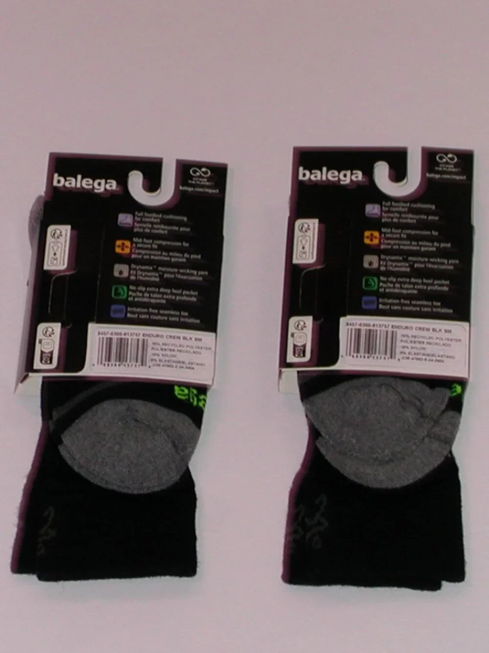 2 Pack - Balega Enduro Medium Cushion Unisex Crew Socks Women's Small NWT Black